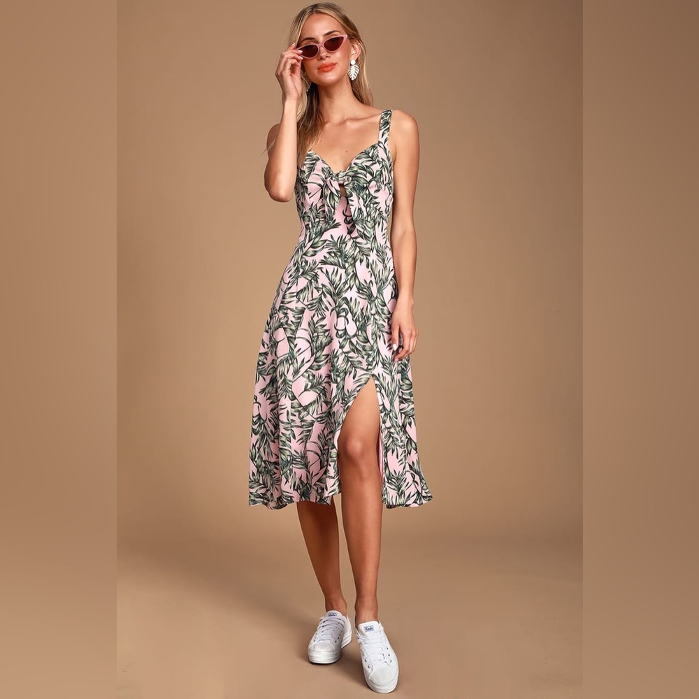 Lulus La Paz Tie Front Midi Dress